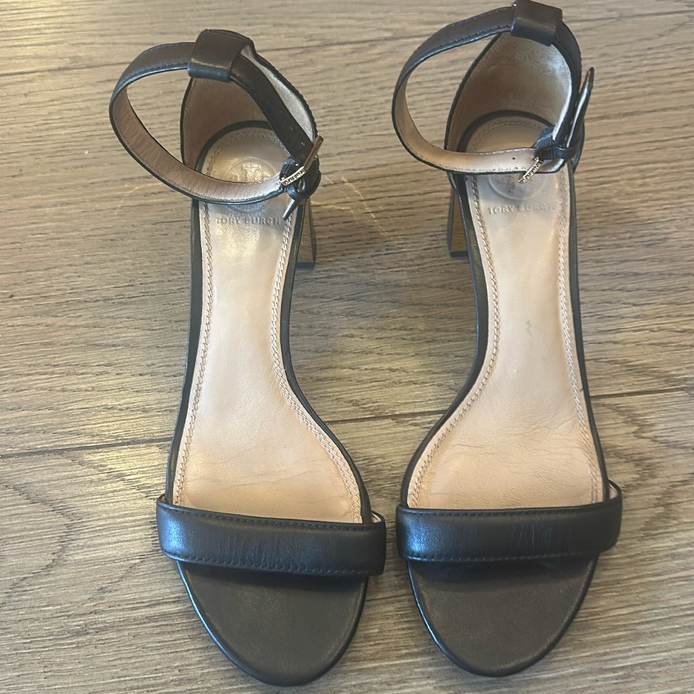Tory Burch black heels with gold heel